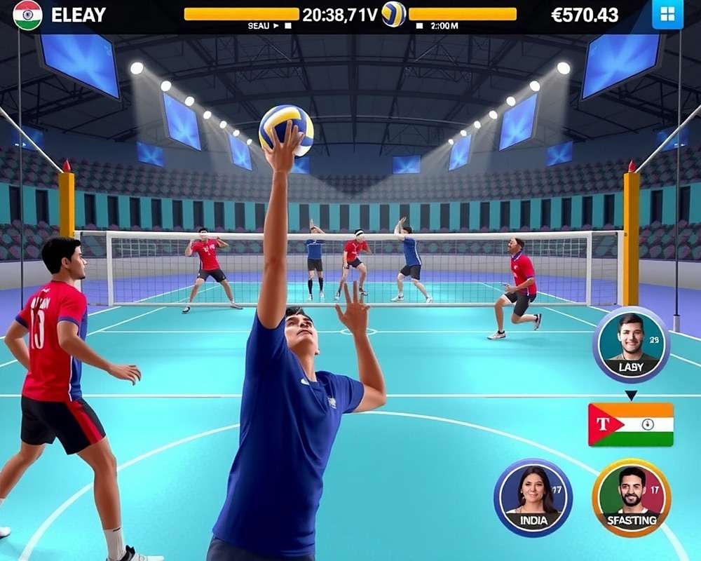 Volleyball Dynasty India gameplay showing intense match between Indian teams